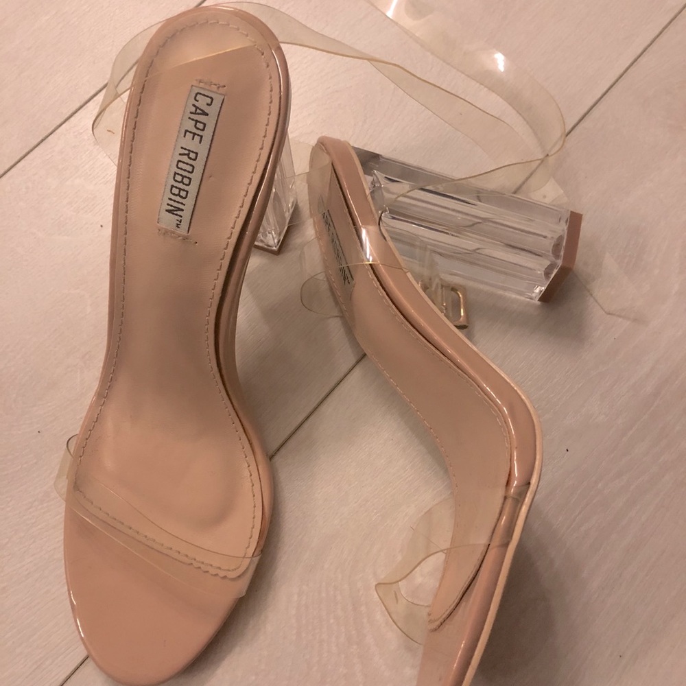 Brand new translucent clear strap heels